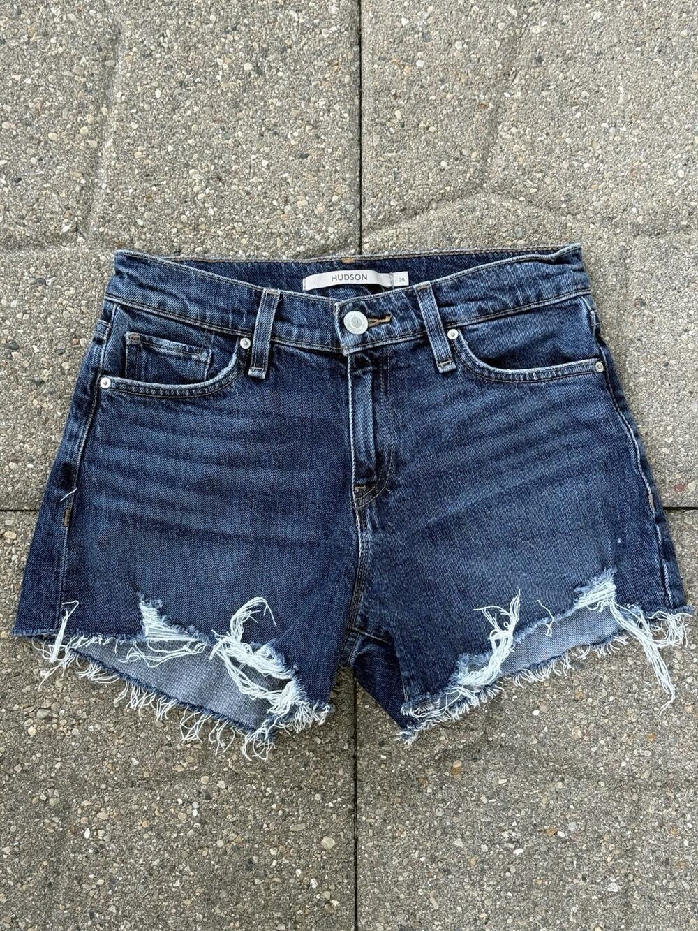 Hudson Gemma Denim Shorts Womens Size 25 Blue Distressed Cutoff Festival